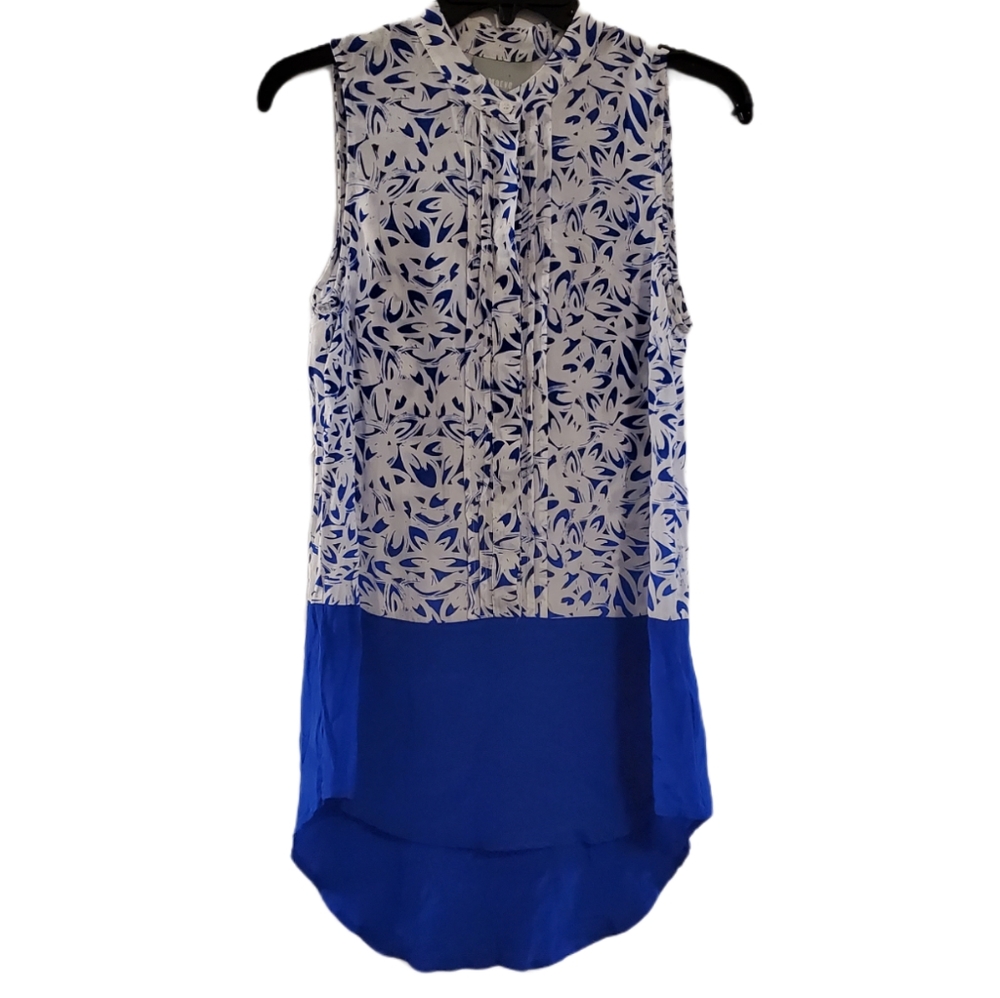 Anthropologie Maeve Blue White Silk Tank Blouse 0